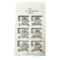 NEW ! 6 PK Mini Bow Hair Claw with Iridescent